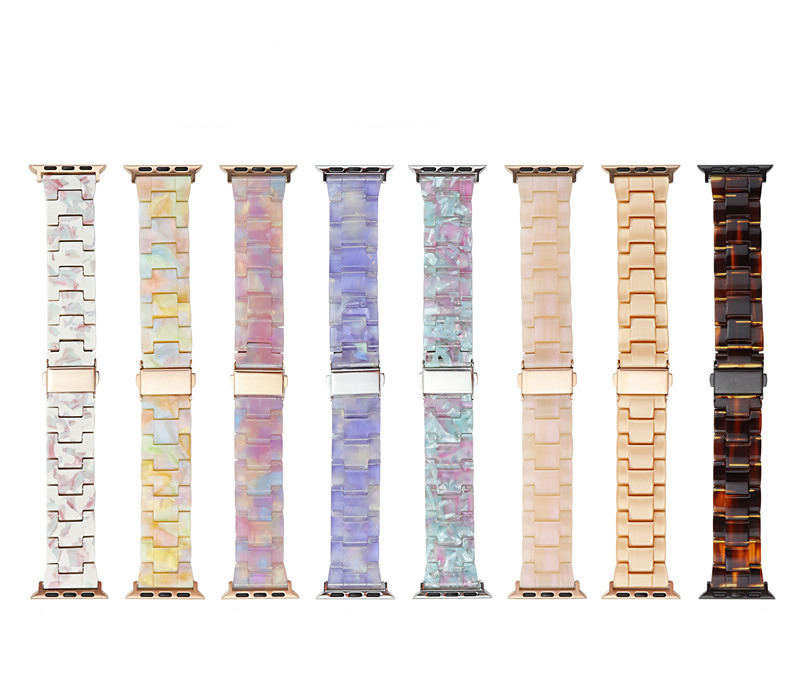 

Tortoise Shell Resin Wrist Strap Bracelet for Apple Watch Series 8 7 6 5 4 SE Ultra Stainless Steel Buckle Band