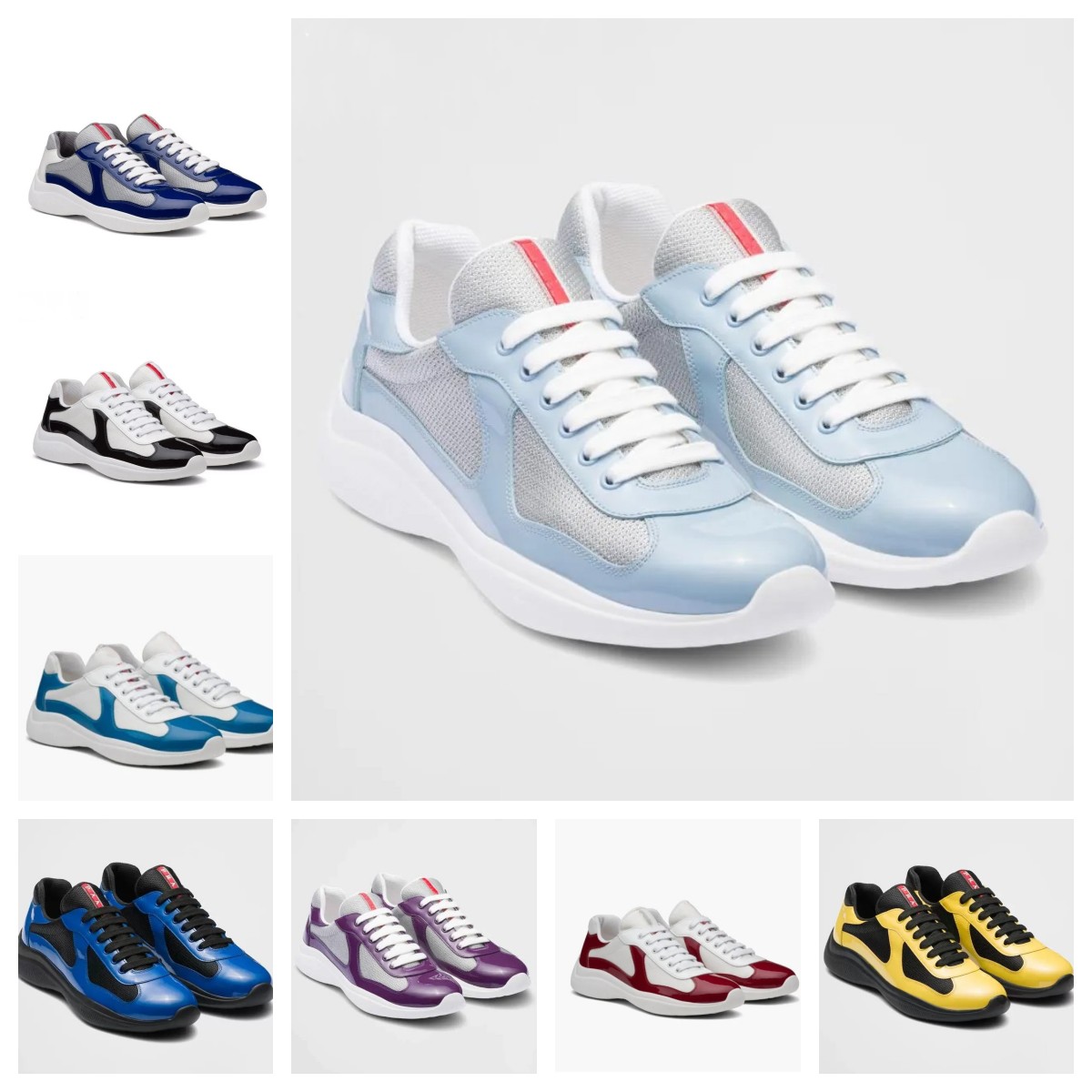 

23s Top Luxury Men Americas Cup Sneakers Shoes Patent Leather & Nylon Runner Sports Mesh Leather Mens Skateboard Walking Outdoor Trainers EU38-46, 16