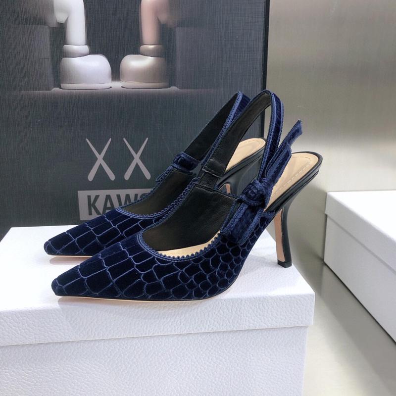 

Sandals High Quality Velvet Embroidered Heel Women Shoes Bowknot Sexy Pointed Toe Slingback Stiletto Officelady Pumps 33-44, Shoe box freight