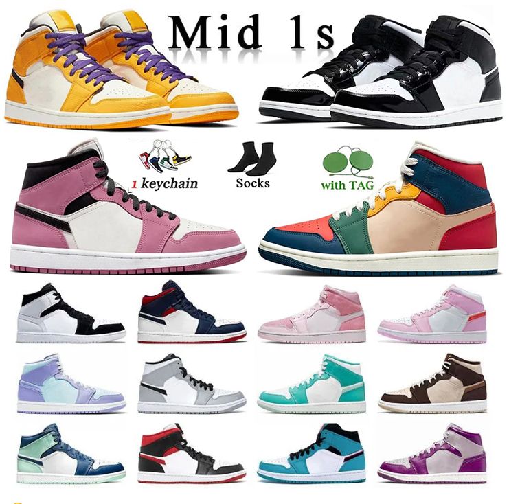 

2023 New 1 Mid Split Black White Basketball Shoes Man Woman Multicolor 1s Beetroot Lakers Yellow Digital Pink Toe Mid Shattered Backboard Orange Sneakers With Box, M58 36-45 mid marine green