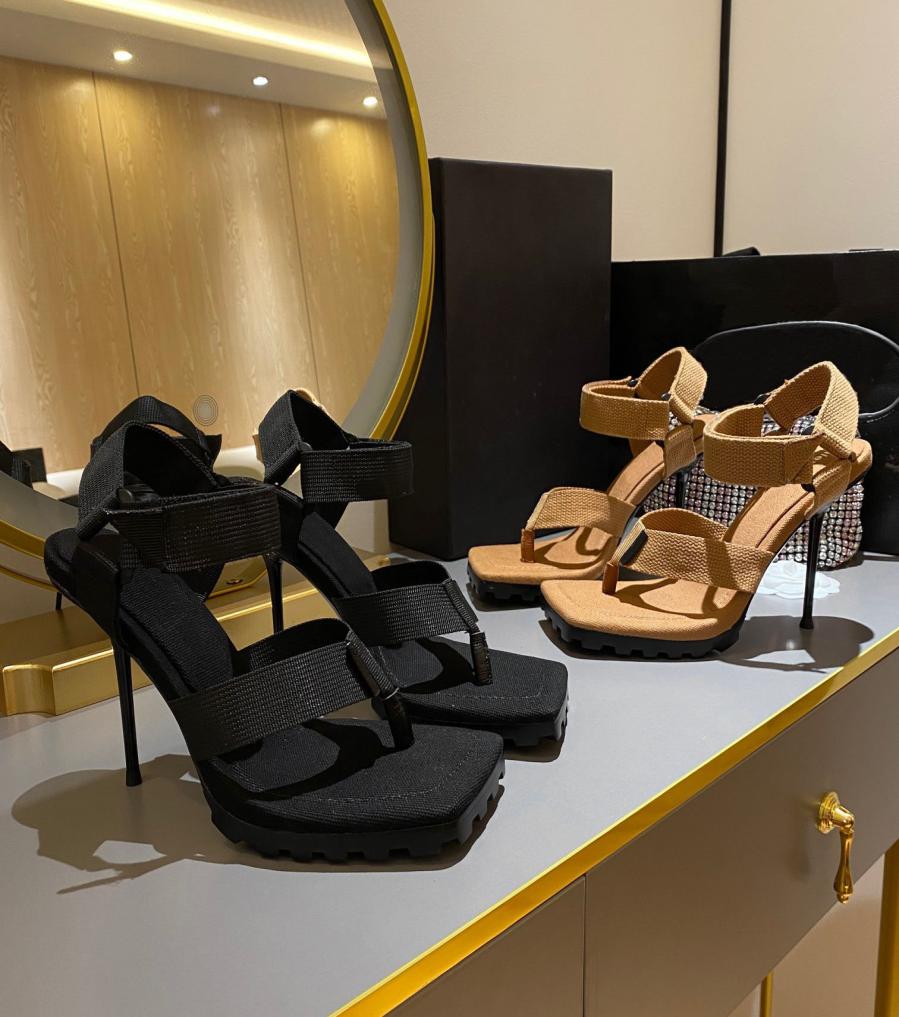 

Waterproof platform square toe sandals women039s knitted fabric flip flop design fashionable and handsome high heels full packa1447422, Khaki