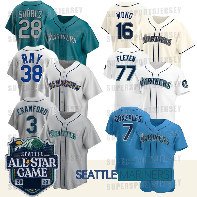 

Mariners 2023 All Star Baseball Jerseys Robbie Ray Teoscar Hernandez Luis Castillo Eugenio Suarez J.P. Crawford Kolten Wong Chris Flexen Pollock, Grey