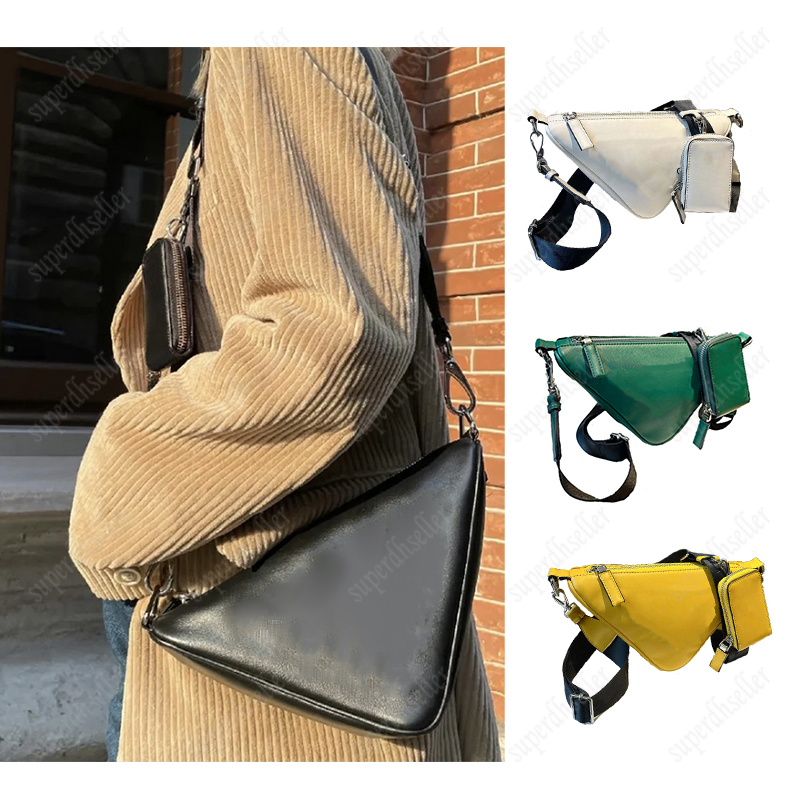 

Fashion Designer Shoulder Bags Women Leather Crossbody Handbag Triangle Bag 2 Pcs Set with Mini Coin Case Wallet Purse Luxury High Quality, Yellow