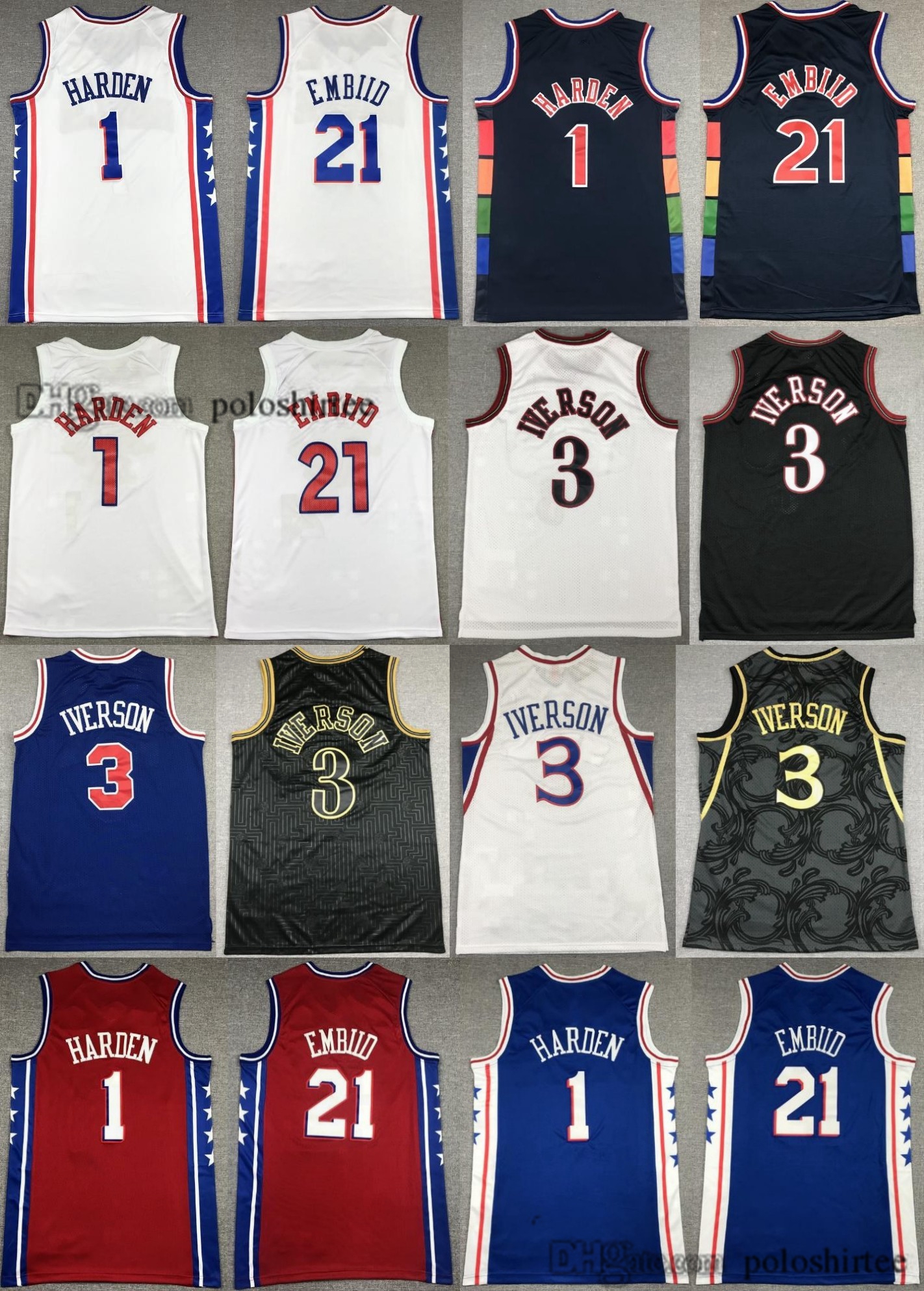 

Joel 21 Embiid Basketball Jerseys City Harden 1 edition Allen 3 Iverson Jersey edition Men Kids Youth Breathable mesh, As photo