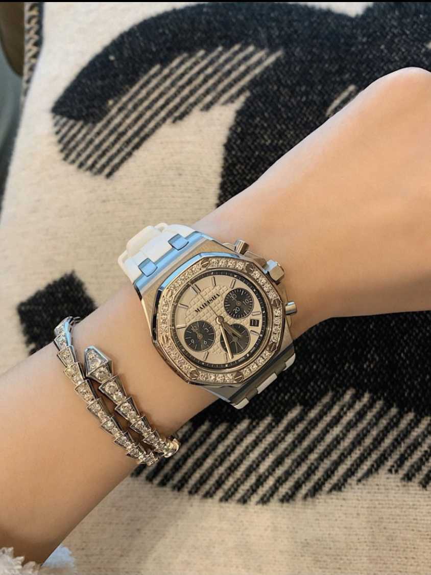 

Luxury milles Fan Morning Good Morning Royal Oak Net Red Same Style Offshore Richards Light Luxury Frank Non Mechanical Watch Female ayw, White shell blue eye