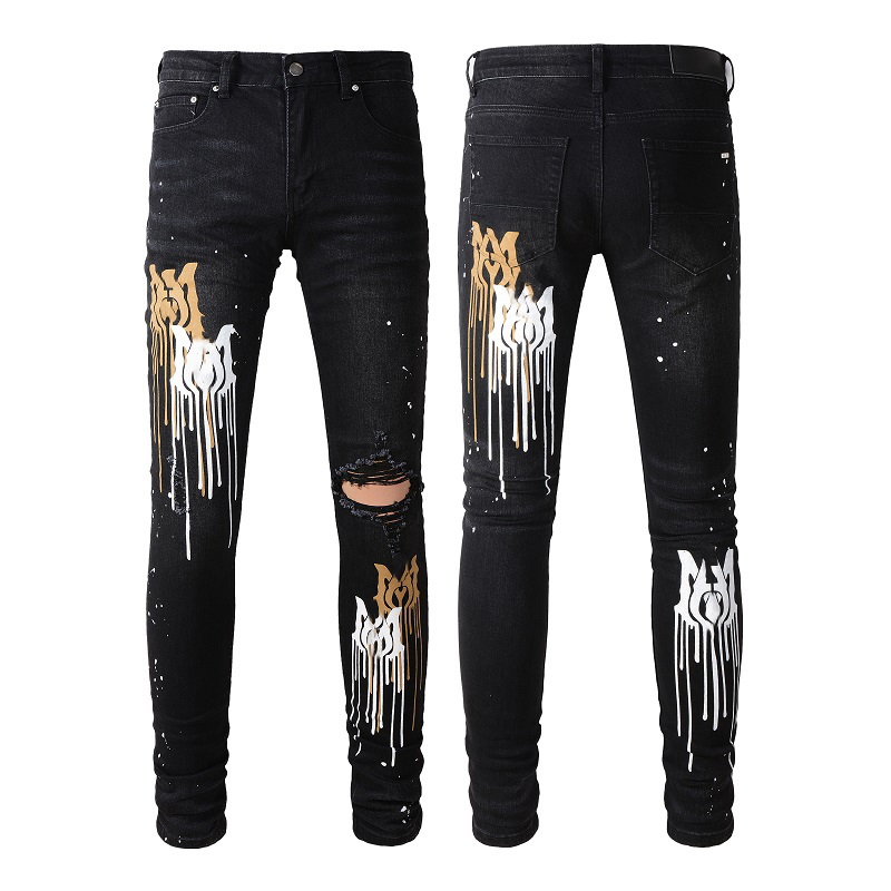 

Men's Distressed Ripped Skinny Jeans Mens Jeans Slim Motorcycle Moto Biker Causal Mens Denim Pants Hip Hop Men Jeans129, Black