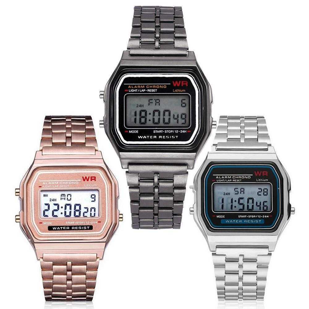 

Square Steel Belt Led Watch Trendy Mens Hip Hop Retro Style Student Casual, Black