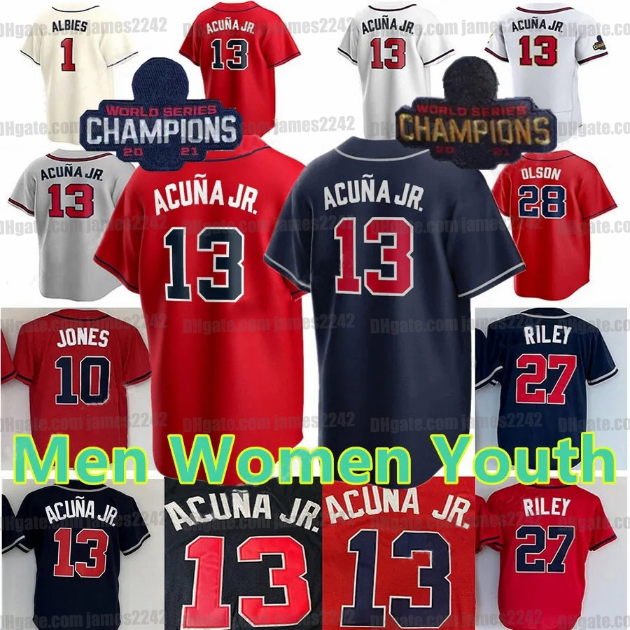 

2023 Custom 13 Ronald Acuna Jr. Jersey 27 Austin Riley Matt Olson Harris II Spencer Strider Deion Sanders 1 Ozzie Albies Jones Max Fried Eddie Rosario Baseball Jerseys, Red