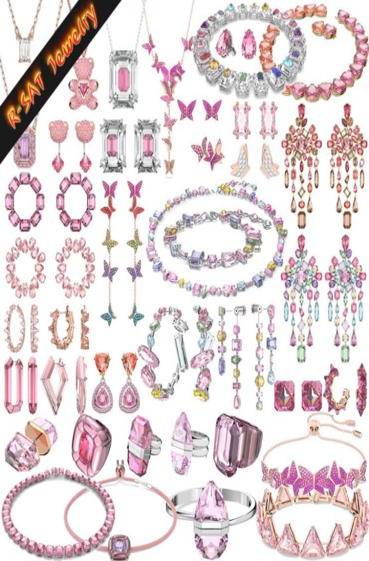 

Pendant Necklaces SWA Original Novelty 2023 Trend Fashion Pink Charm Set Jewelry Edge Earrings Necklace Bracelet Ring Christm9905474