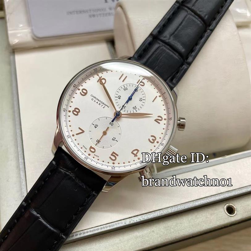 

4 style High quality Watch 41MM Portugieser Chronograph vk Quartz Mens Watch 316L Steel Case 4 color Dial Leather Strap Gents Watc2515