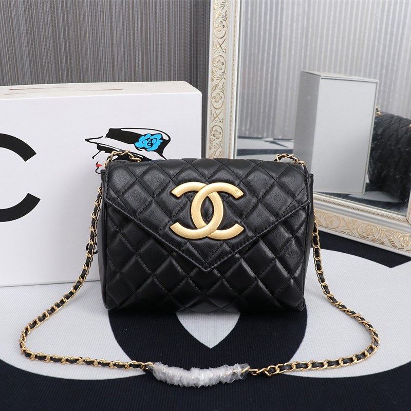 Belly Belt 2023 New Chanel Envelope Bag Black Real Leather Ladies Designer Bags Womens Shoulder Bag Luxury Brand Crossbody Bag Popular Wallet Wom-image-854346369