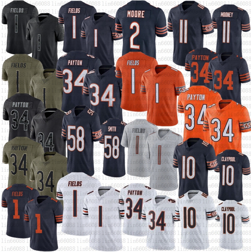 

Justin Fields DJ Moore football jerseys Roquan Smith Chase Claypool Walter Payton Darnell Mooney Jersey stitched, As