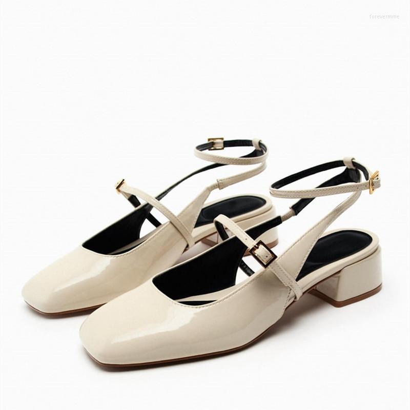 

Sandals TRAF 2023 Summer White Mary Janes Heeled For Women Squared Toe Block Heel Slingbacj Shoes Black Leather Heels