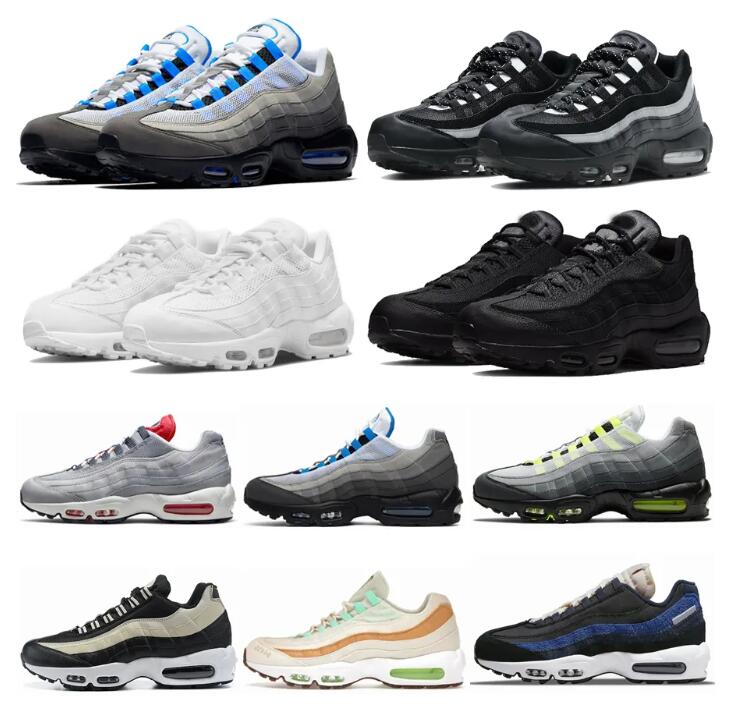 

OG 95 Running Shoes Men Women 95s Triple Black White Crystal Blue Denham Neon Solar Red Smoke Grey Matte Olive Running Club Mens Trainers Outdoor Sports Sneakers 40-46, 32