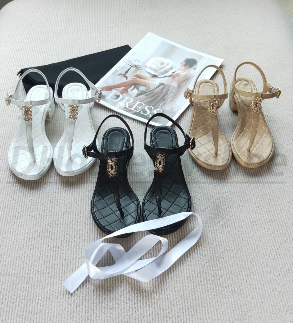 

luxury designer women thong sandal Lambskin thong leather Strass Metal Imitation Pearls classic summer outside lady sandale, #3