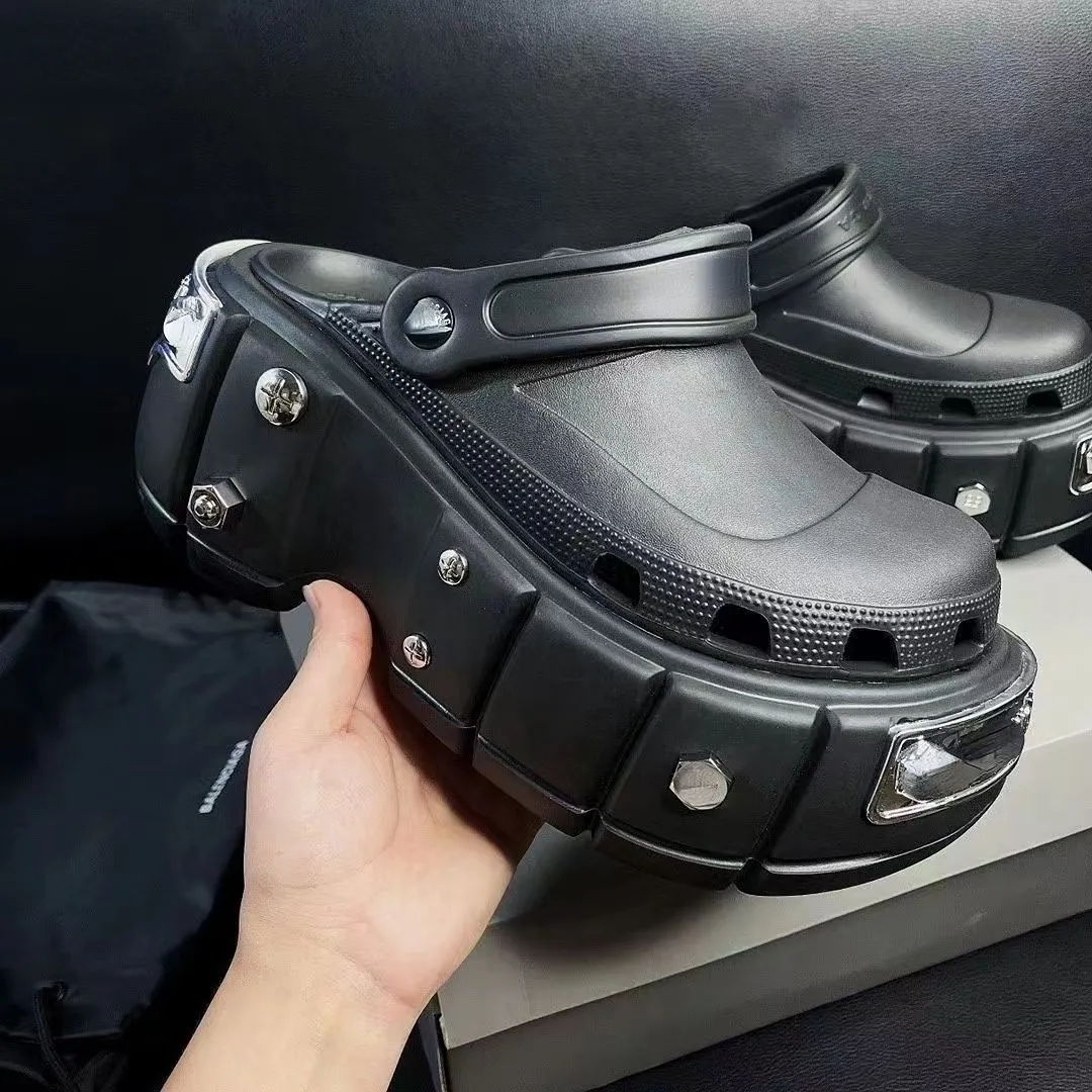 

Balencigas Balencaigaity Womens Hardcroc Sandals Op13 Designer Croc Rubber Slippers Slip on Platform Slides Tone Fashion Waterp Xms, Black