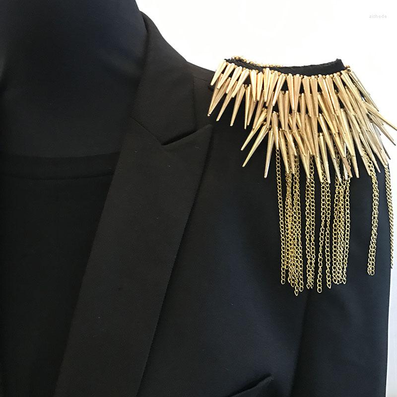 

Brooches Cool 2023 Fashion Vintage Gold And Silver Color Punk Shoulder Epaulet Women Party Rivet Kpop Accessories/Spike Epaulette