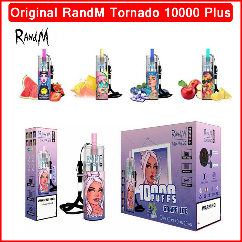 

RandM Tornado Puff 10000 Plus Disposable Vape Pen E Cigarette 850mAh Rechargeable Battery 20ml Cartridge E-cigarette Starter Kit, Multi