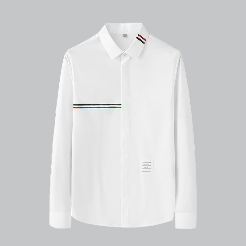 

Mens Thom TB Dog Embroidery Shirts Ox Fabric High Quality Striped Blouse Tops Covered Business Long Sleeve Designer 220218, Whie 1