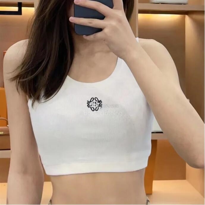 

Designer Women's Tanks & Camis Anagram-embroidered cotton-blend tank tops Shorts Nylon Yoga Sportwear Vintage Fitness Sports bra Tee Shirt solid Elastic Femme, Long black