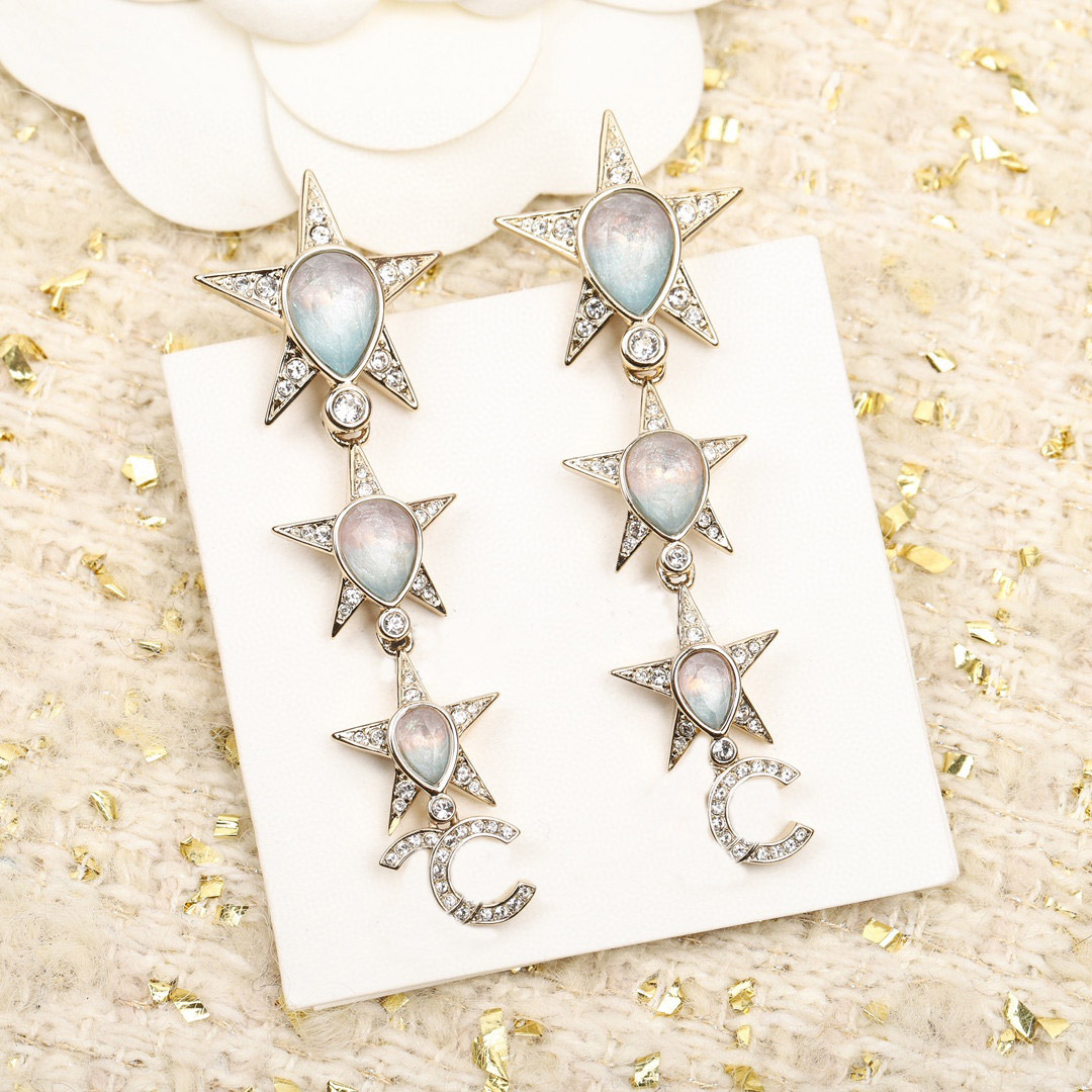 

2023 Luxury quality charm drop earring with White AB color and white diamond star shape in 18k gold plated have box stamp PS7712A