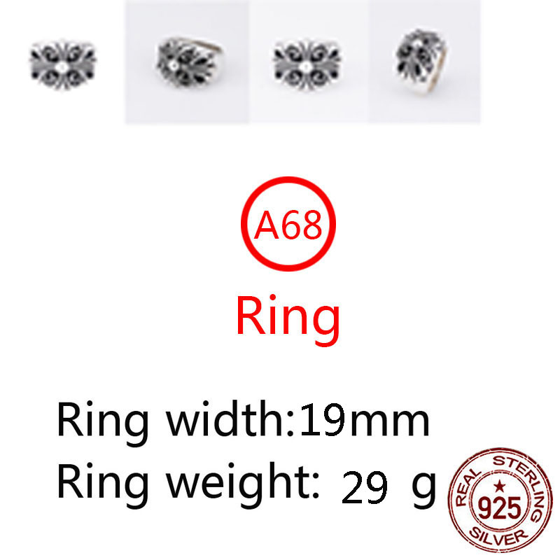 A68 S925 Sterling Silver Ring Fashion Retro Personality Cross Flower Hip Hop Letter Net Red Versatile Punk Style Jewelry Gift for Lovers