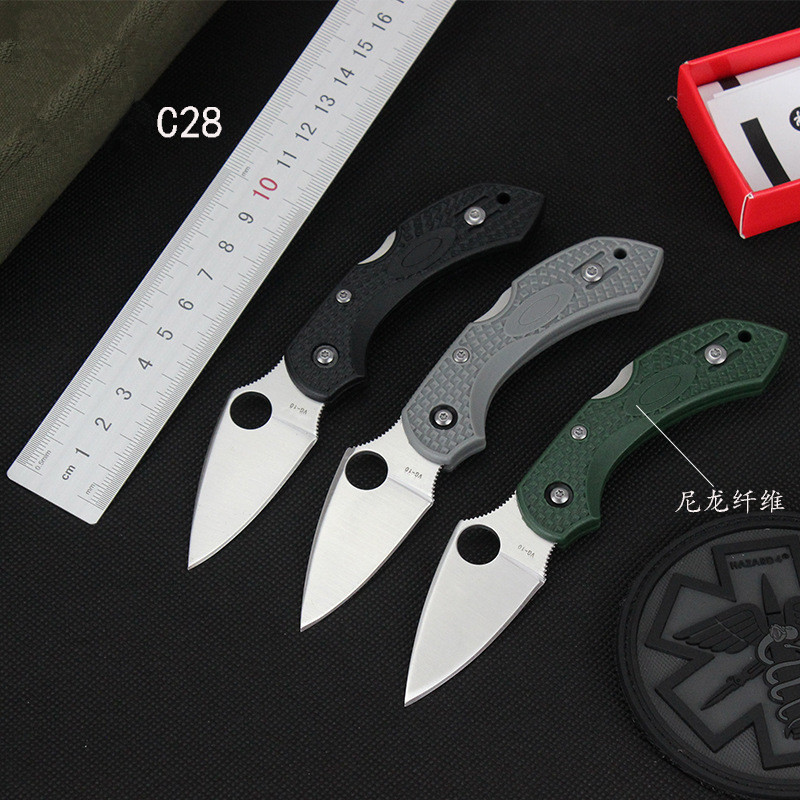 

C28 Quick Open Knife Folding Knife 56HRC 5Cr15Mov Blade Nylon glass fiber Handle Tactical Survival Camping mini pocket knife