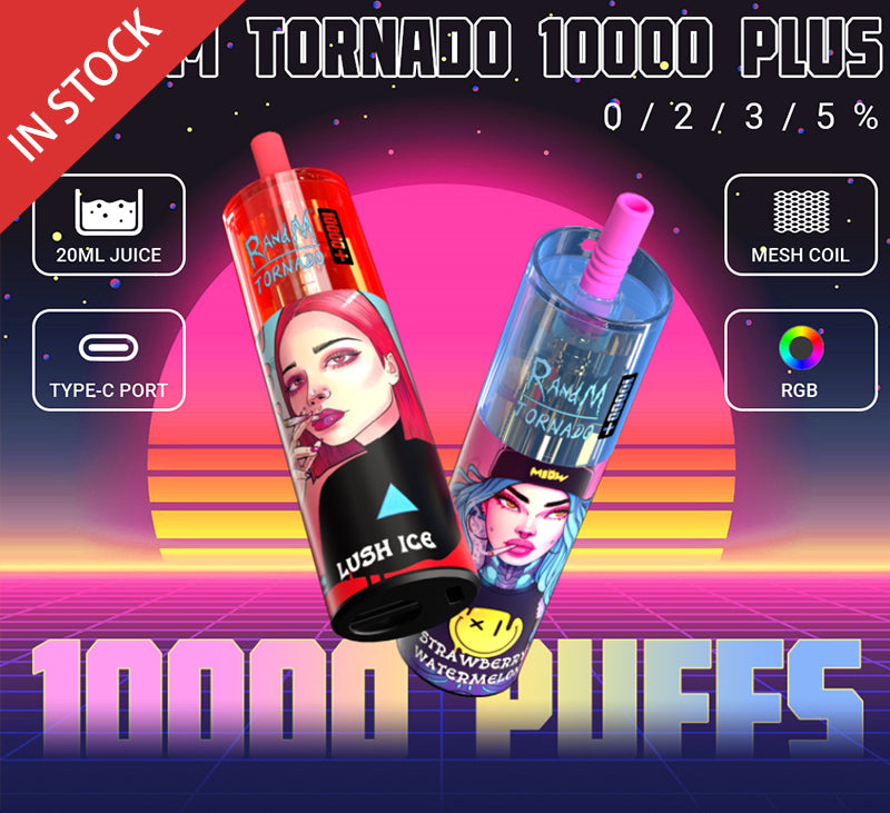 

Authentic RandM Tornado 10000 plus Puffs Disposable Vape Pen E Cigarettes 20ml Pod Mesh Coil RGB light Rechargeable Air-adjustable 0% 2% 3% 5% Device Vaporizer 10k