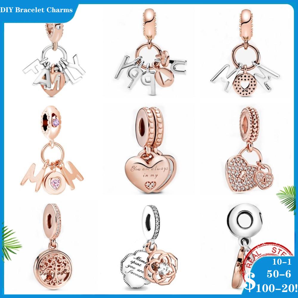 

925 siver beads charms for pandora charm bracelets designer for women heart Beads Dangle Charm Rose Gold Fit Mother Day Original