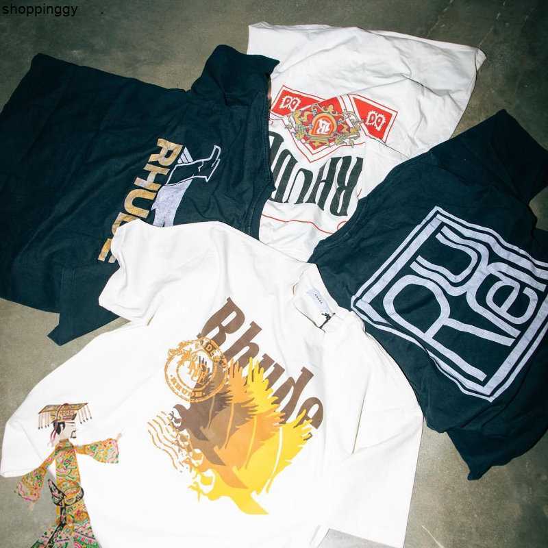 

T-shirts Rhude 23ss New High Street Retro Old Sleeve Quality Loose Top