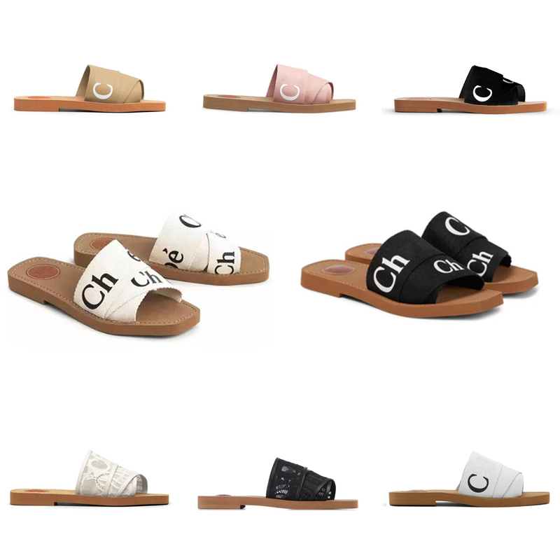 

Women woody Slides Designer Canvas Rubber Slippers White Black Soft Pink sail Womens platform Summer mules flat Sandals Fashion Outdoor Beach Shoes sliders, 10