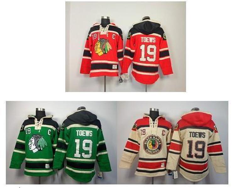 

30 Teams-Wholesale Fast free shipping, Chicago Blackhawks #19 Jonathan Toews Red Home Old Time Hockey Fleece Hoodie