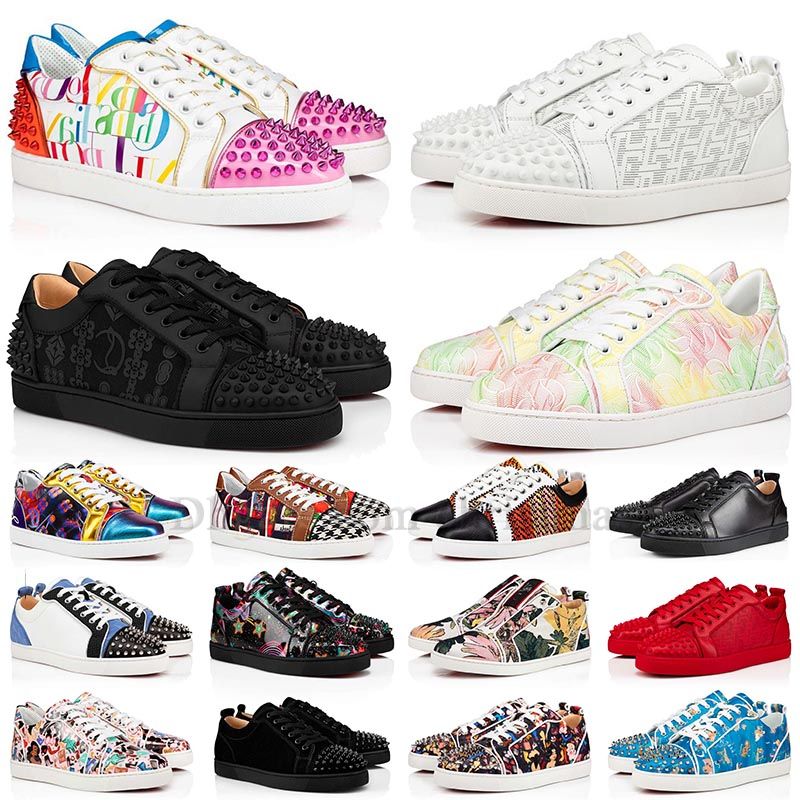 

mens womens designer red bottom shoes sneakers bottomes cut low genuine leather splike loafers vintage black red white famous dhgate casual bottomes shoe louboutin, (43)