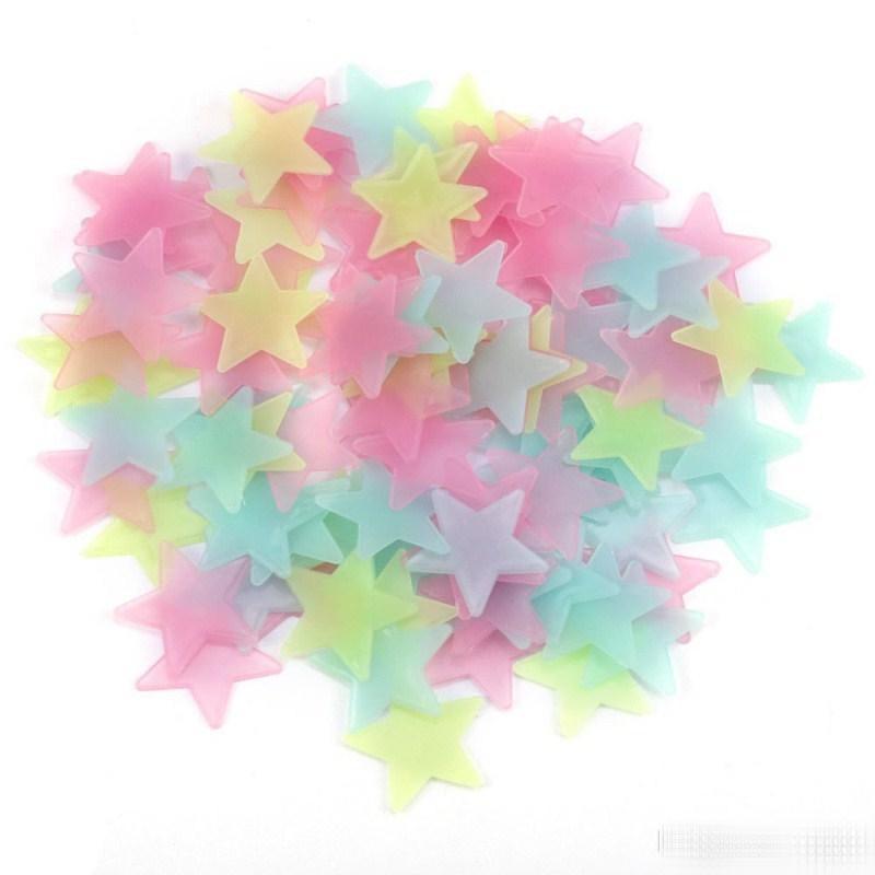 

Color 3cm Star Wall Stickers Stereo Plastic Luminous Fluorescent Paster Glowing In The Dark Decals For Baby Room B1
