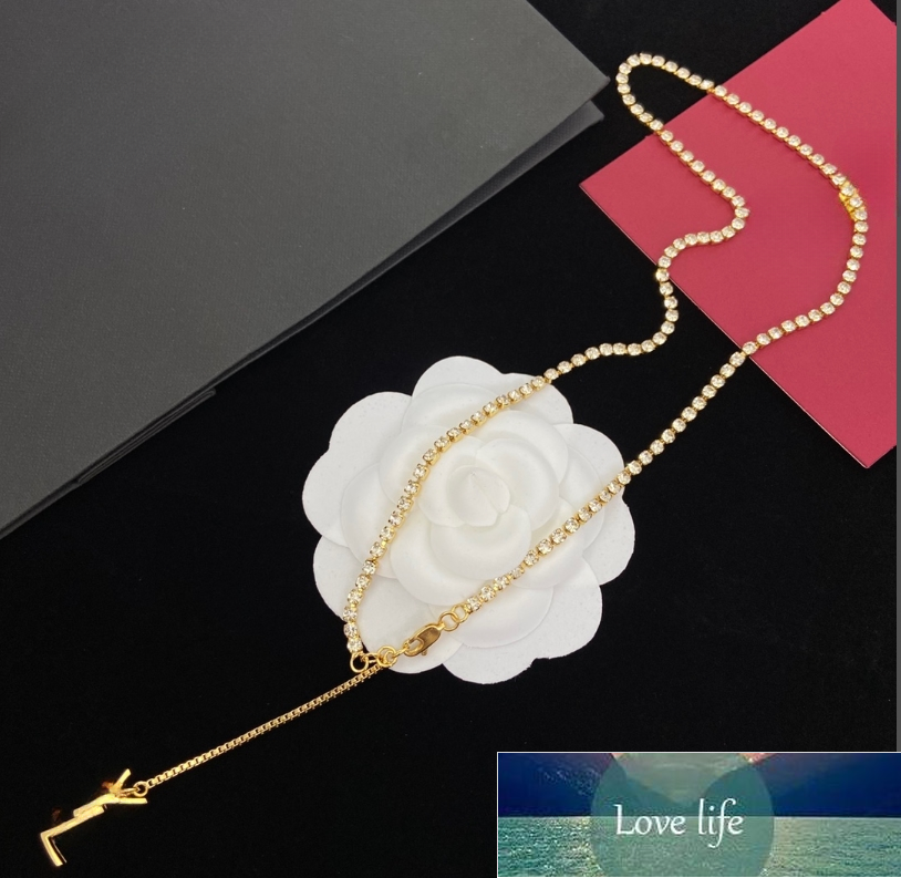 

Fashion Designer Letter Pendant Necklaces Luxury Womens Golden Chain Geometric zircon Necklace Sweater Chains Jewelry Gift Accessories