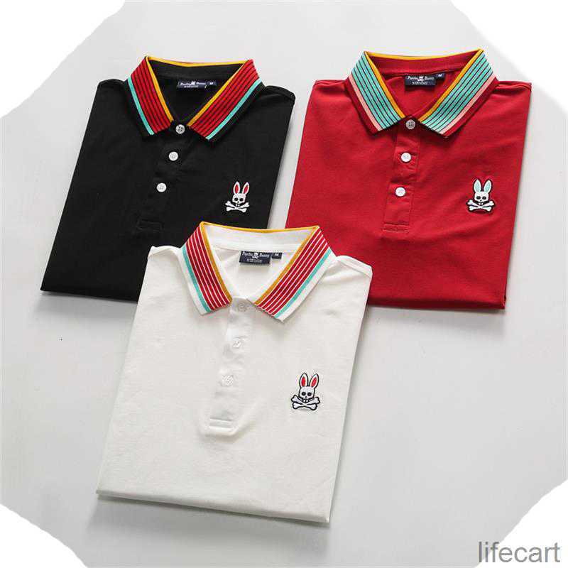 

Men's Skeleton Rabbit Psycho Bunny Polo Shirt Flocked Print Cartoon Embroidery Short Sleeve Fashion Brand Leisure Men and Women's Couple -3XL, White