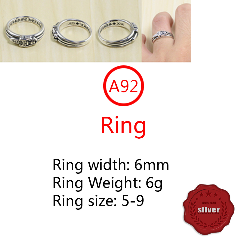 A92 S925 Sterling Silver Ring Fashion Retro Personality Holy Sword Set Diamond Hip Hop Letter Net Red Versatile Punk Style Jewelry Gift for Lover