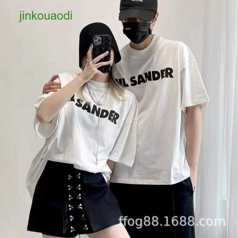 

Jill Sanders Minimalist Fashion Brand Round Neck White t Shirt Short Sleeve Cotton Loose Letter Printed Couple, White3