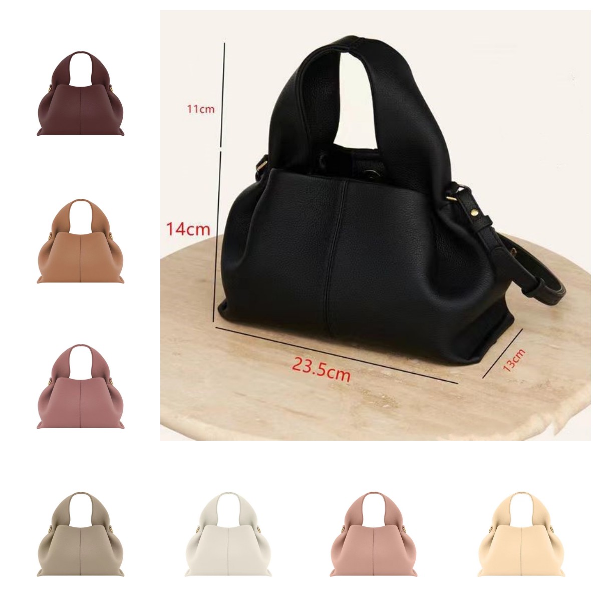 

New 5A French Minority Polene Yunduo Dumpling Bag Layer Cowhide Hand-held Single Shoulder Messenger Women's, Chalk color