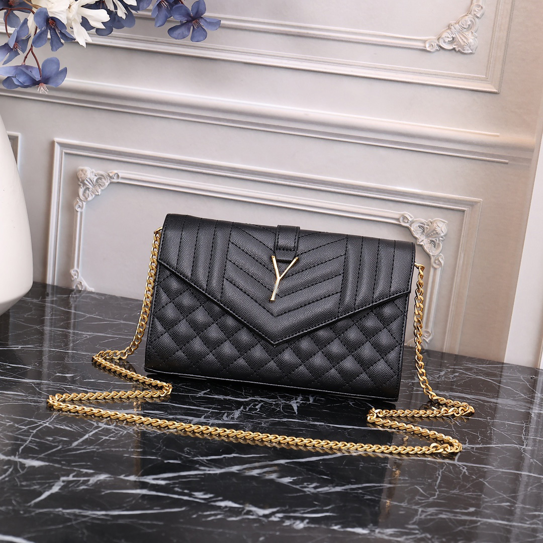 

Women Shoulder Bags Handbag Granular Textured Genuine Leather Hardware Chain Purse Ladies Cassandre Designer Cross body bag Caviar Multi Card Wallet Black, Gold