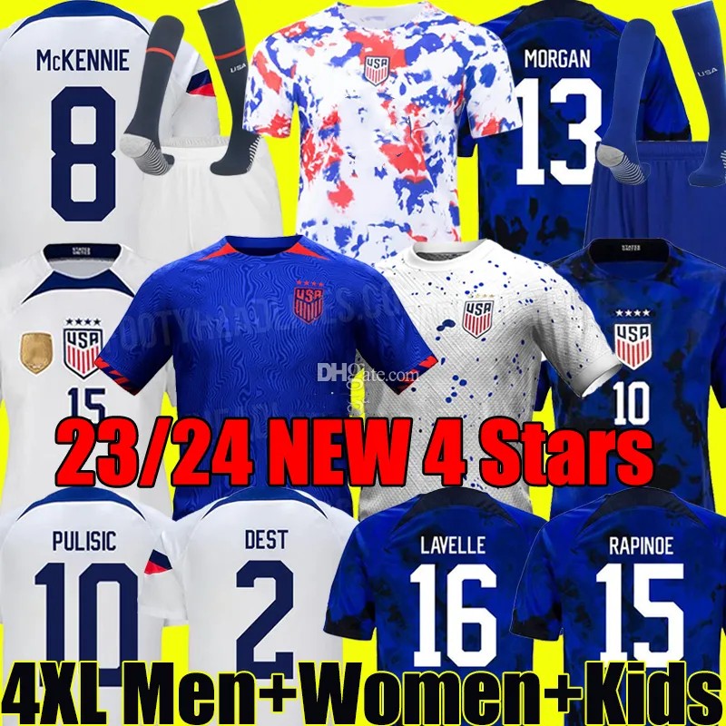 

4 Stars 2023 PULISIC USAS Soccer Jerseys United States 23/24 RAPINOE Man Football Shirts AARONSON REYNA McKENNIE MORRIS DEST YEDLIN Llanez ADAMS MORGAN Men Women Kids, 22-23 home player