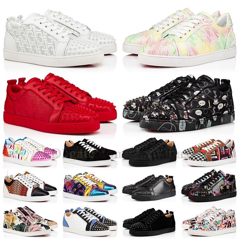 

2023 New Red Bottom luxury Shoes Rivets Loafers Low Studed Suede Shoe Black White leather Mens Womens designer Chaussures louboutin Sneakers Trainers big size us13, (13)