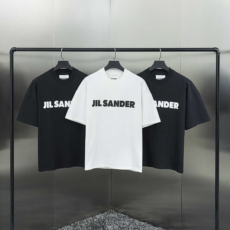 

Jier Sanders Letter Short Sleeve Oversize Loose Men' and Women' Fashion Brand Couple Casual T-shirt Small Ins Fashion, Black