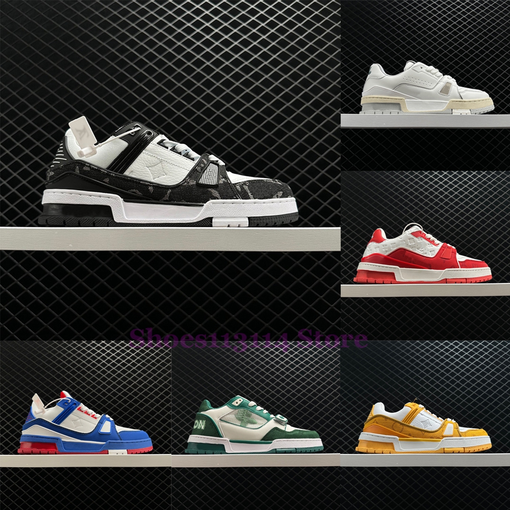 

Luxury designer trail sneaker trainer shoes low for men women genuine leather denim casual brand shoe white black blue red green yellow, 15