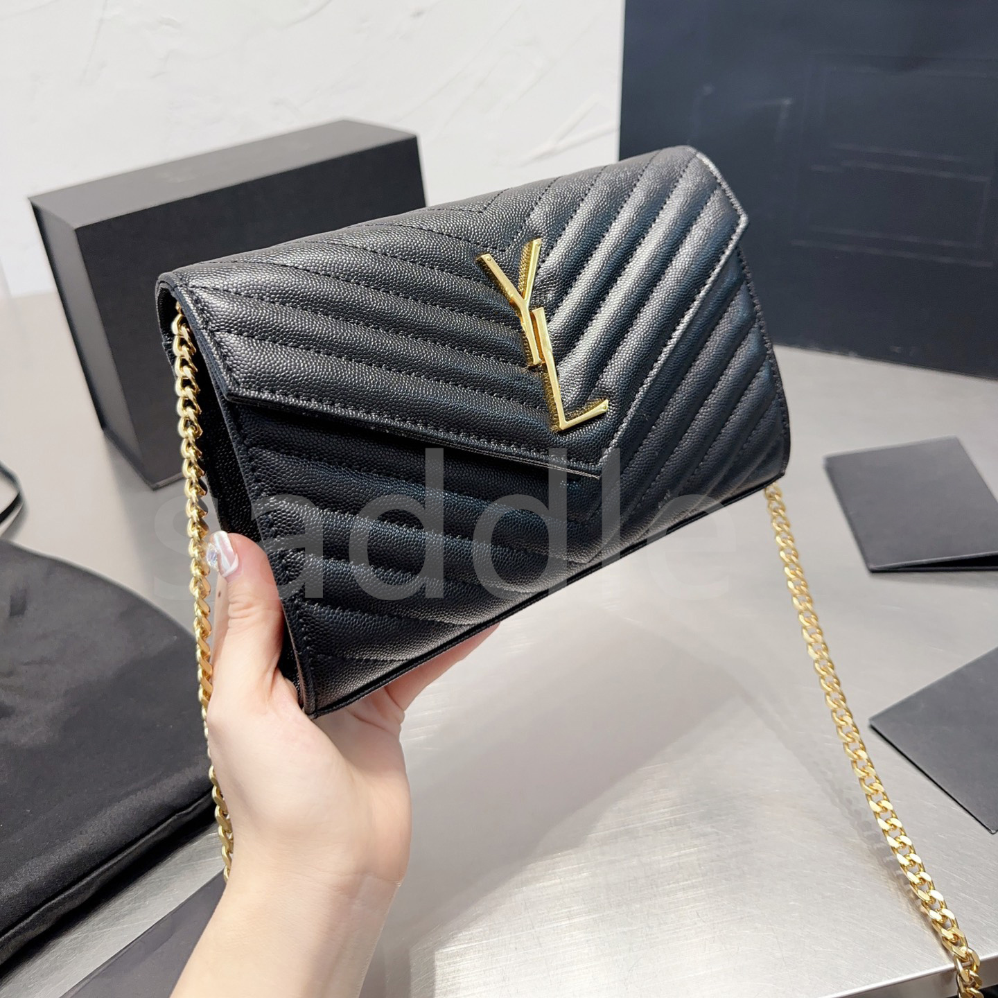 

CASSANDRE MATELASSE Shoulder Bags Chain Wallet In Grain De Pouder Designer Handbags Luxurys Original Box Genuine Leather Messenger Crossbody Handbag Purse, Black_silver logo