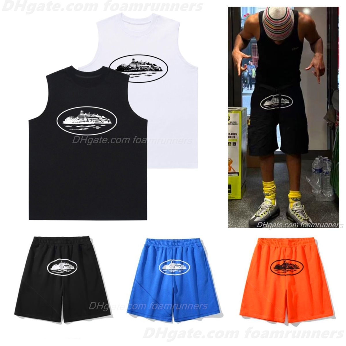 

Designer 2023 Ship Print Sleeveless Corteiz T shirts Shorts INS Fashion Hip Hop Skateboarding Casual Pants for Men and Women All Seasons L9Ao#, #1