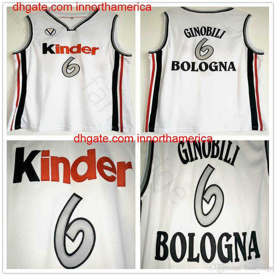 

Manu Ginobili Jersey #6 Virtus Kinder Bologna European Basketball Jerseys Stitched Mens White Camiseta De Baloncesto Man Basketball Jersey
