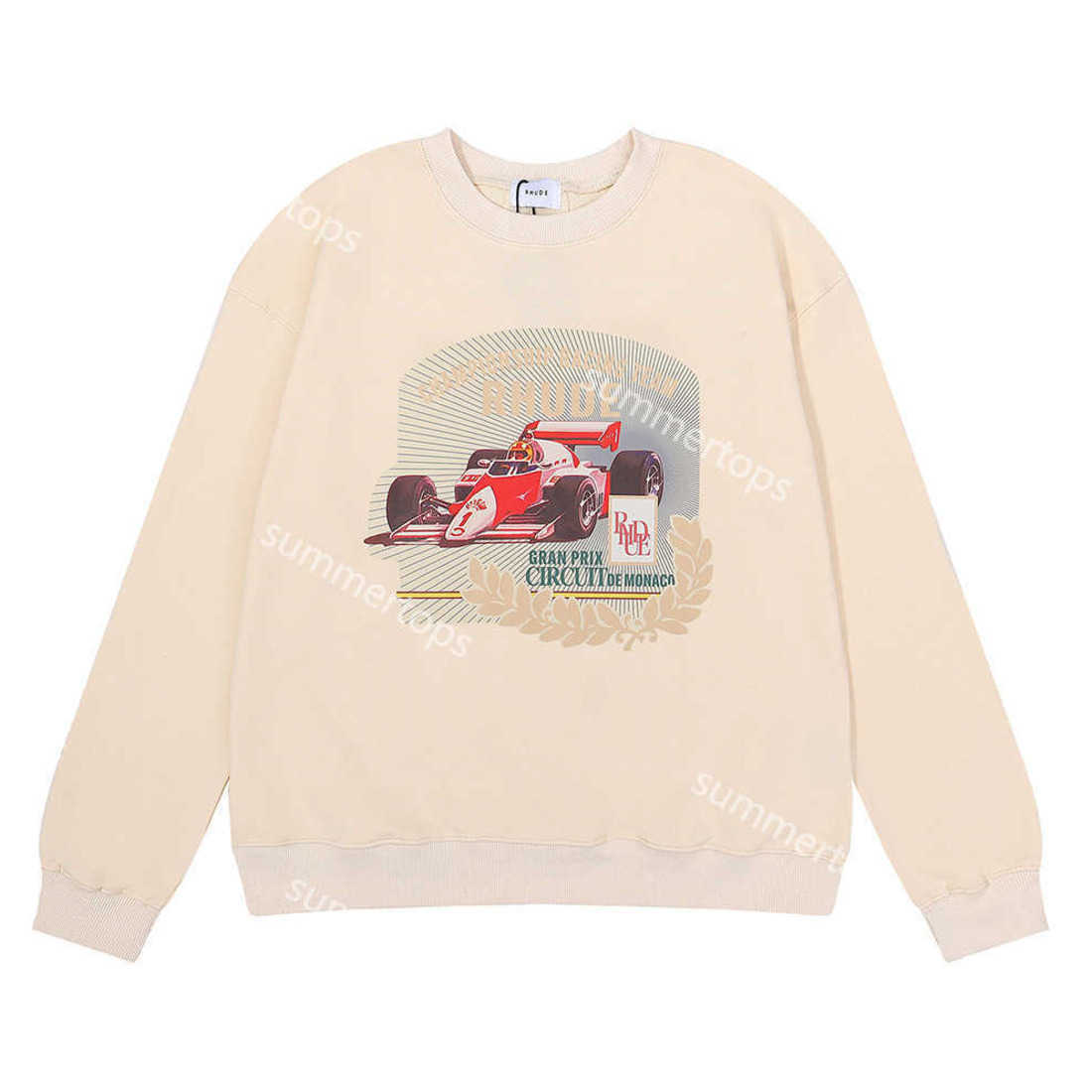 

RHUDE Designer Sweatshirt GRAN PRIX CIRCUIT DE MONACO Print Men Women Streetwear Mens Sweatshirt Cotton Crewneck Hip Hop High Street Pullover Hoodies F022
