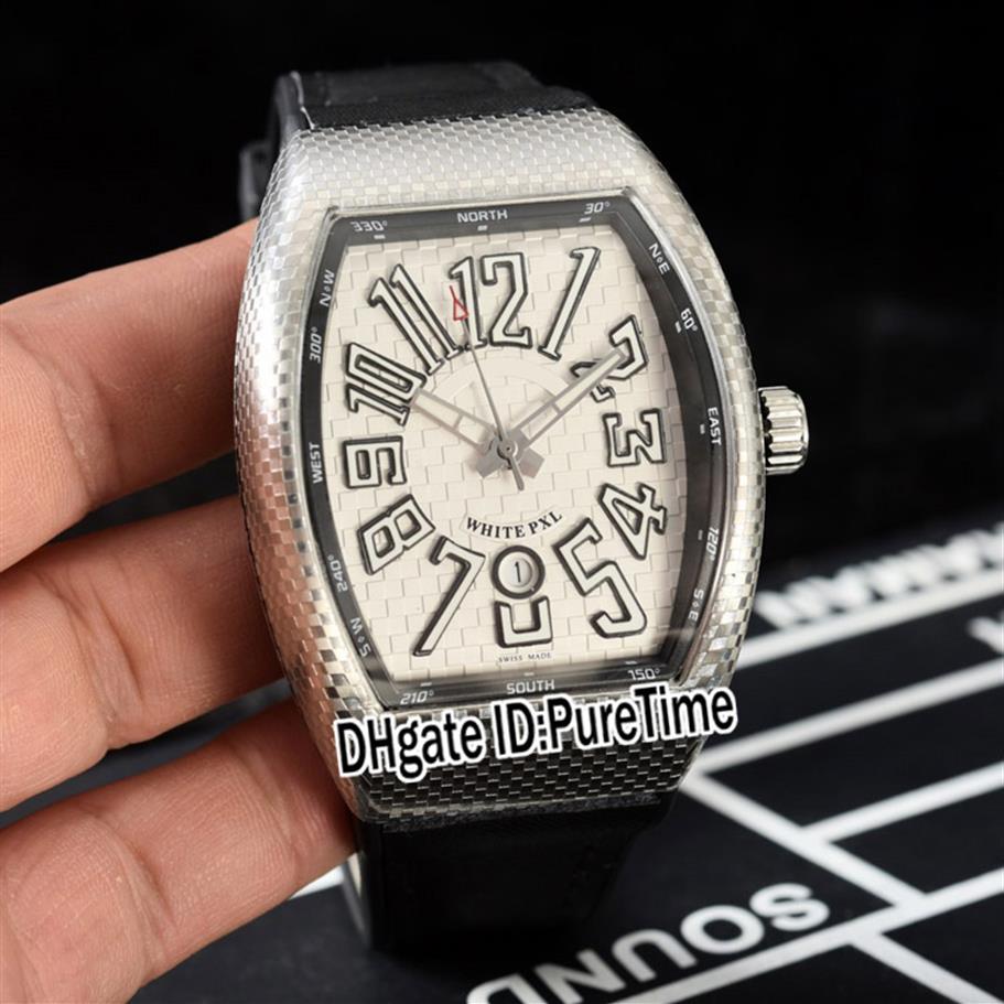 

New Vanguard V45 White PXL Automatic Mens Watch Steel Case Silver TextureDial Black Inner Big Number Mark Rubber Puretime E129a1199K, Customized waterproof service