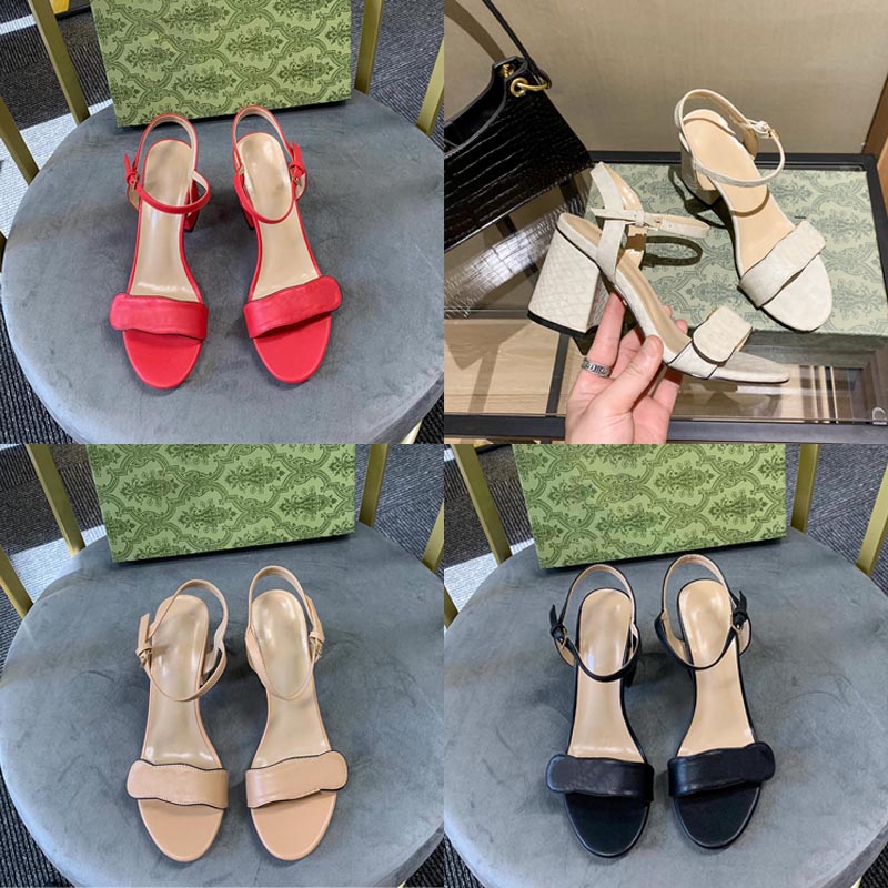 

Women Designer Sandals Fashion 7.5CM Chunky Heels Sandel Summer Shoes Ankle Buckle Rubber Sole Mules Beach Sandales Size 34-41, 5#